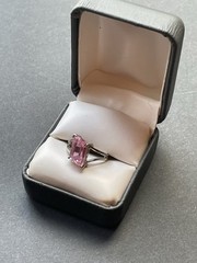 Vintage Sterling Silver 925 Ring Pink Faceted Glass size 5.5 signed KC