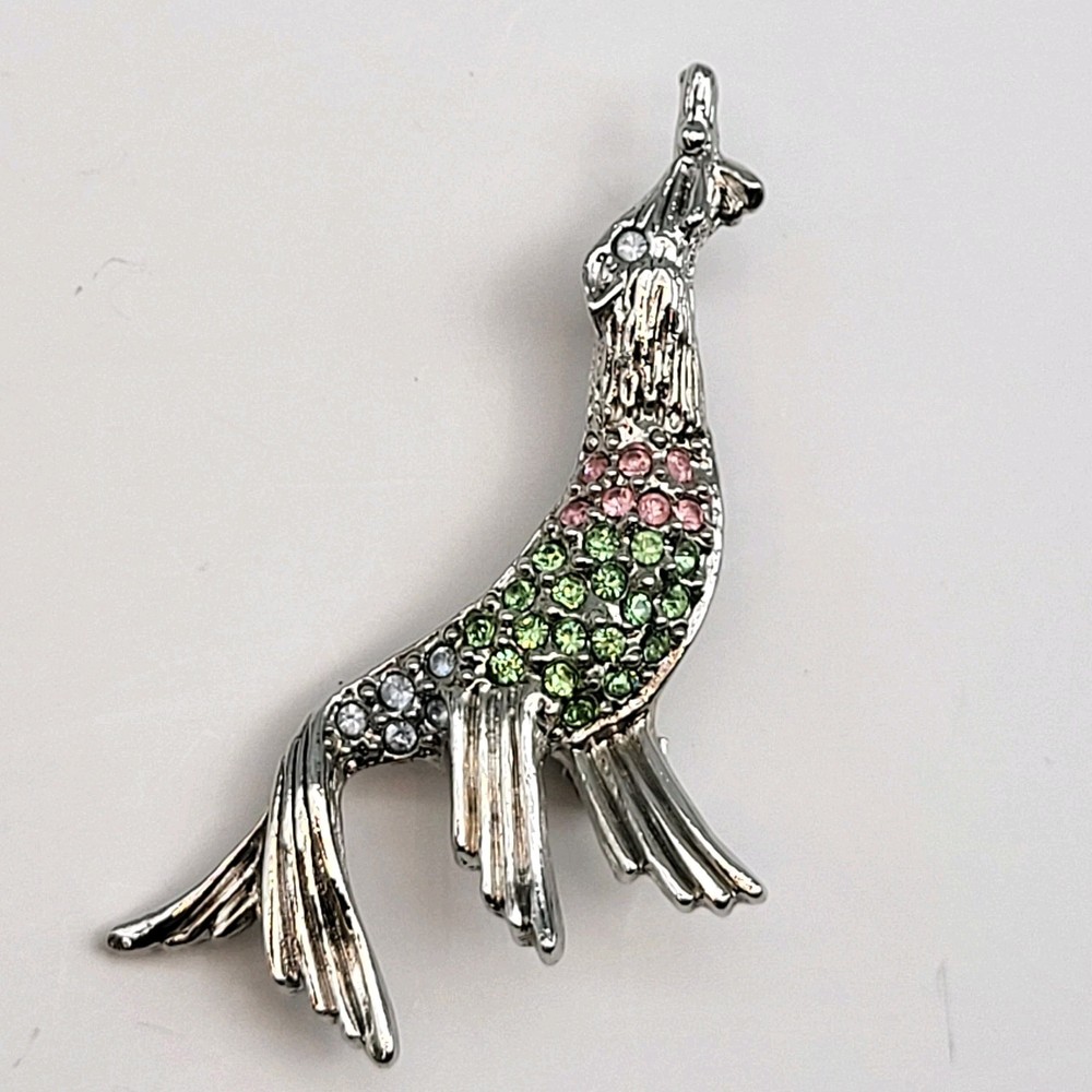 VINTAGE Seal Se Lion Brooch Pin CRYSTALS Rhinestones 1928 flamboyant Animal