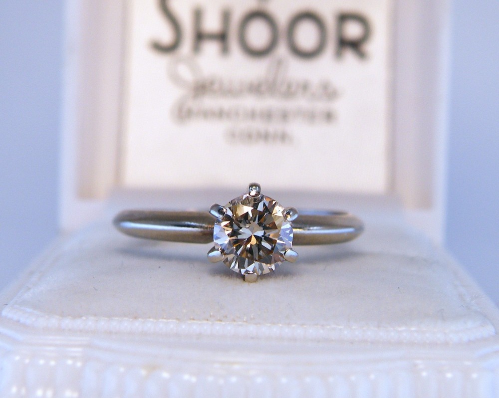 14k Natural .50ct Round Diamond Engagement RING Sz 5.5 Brown Yellow Color Change