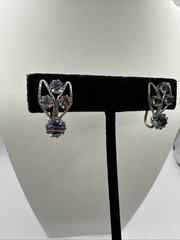 Vintage Sterling Screwback Rainbow Iris Crystal Rhinestone Earrings Antique