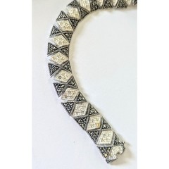 Art Deco Style Silver Plated Marcasite &Diamond Accent Link Bracelet 8.25″