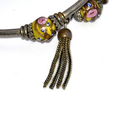 Vintage Silver Tone Expandable Bracelet Murano Wedding Cake Beads and Tassels