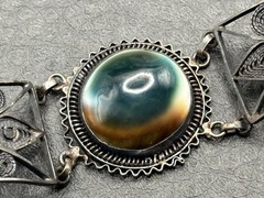 Vintage 800 Silver Filigree Operculum Shell Bracelet Art Deco Style