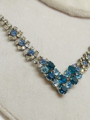 VTG CHRISTINA COLLECTION NECKLACE/EARRING SET TEAL/BLUE/CLEAR/SMOKEY RHINESTONES