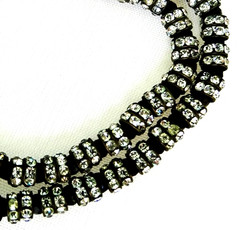 Vintage Black Glass Bead & Channel Set Beaded Rhinestone Necklace