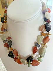 Lot of 2 Vintage Beggars Bead Necklace Polished Stone Multicolor 16 inch Barrel