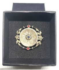 K17 1880-1920 ANTIQUE BROOCH Silver 835 Sapphire & Garnet 27 mm 1.1 Inches WW1