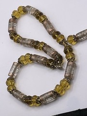 Vintage Glass Bead Necklace Gold Tone Lampwork Foiled Faceted Honey 20 1/2″