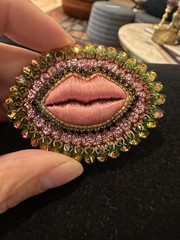 Celeste Mogador/ Bisou Vole/Stolen kiss brooch/French pin/Silk hand embroidered