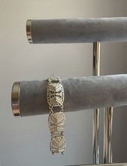 Vintage Egyptian 925 sterling silver Revival Panel Link Bracelet