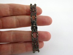 Vintage Sterling Silver Ornate Link Motif Bracelet Marcasite Accents 6.5In 13.9g