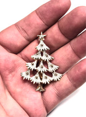 Vintage 90’s Gold Tone & Shimmering Silver Glitter Christmas Tree Pin / Brooch