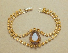 Vintage Faceted Brown Topaz Glass RS Drop Necklace Bracelet & Earring Parure SET