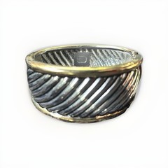 Silver Gold Women’s Grooved Hinged Clamp Bangle Bracelet 7in Elegant Vintage