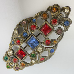 Vintage Edwardian Revival Art Deco Style Brooch Multicolor Rhinestones 2.5″