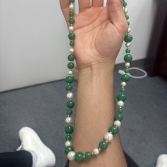 Jade Necklace Green Beads And White Pearls