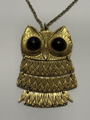 Owl Necklace Vintage Costume Jewelry Gold-Tone Segmented