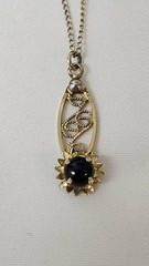 Vintage 12/20 GF “JJJ” Floral Filigree Pendant With Black Stone 22″ Necklace