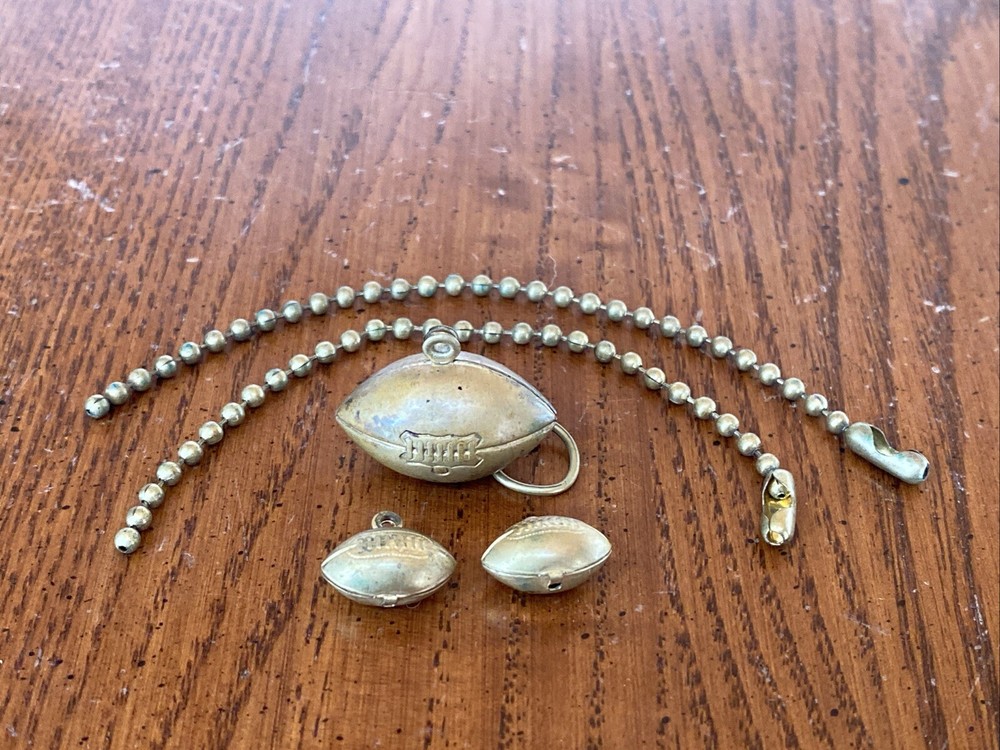 Vintage Lot 1940’s Gold Tone Metal Brass Football 1/2” & 7/8” Charm Fob Pendants