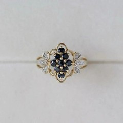 Art Deco Style Sapphire & Lab Created Diamond 14k Yellow Gold FN Engagement Ring