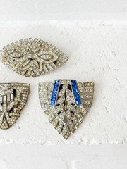 Lot 3 Antique At Deco Rhinestone Dress Clip & Brooch 1930s Estate Jewelry