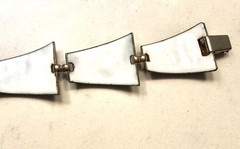 VTG ENAMEL/GLASS KAY DENNING COPPER BRACELET RUSSET/PERIWINKLE/RED 7.5″