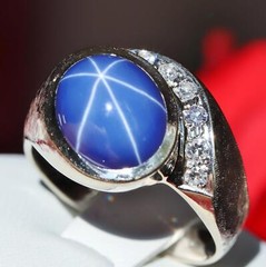18k white gold sz 9.75 ring 6.32c Lindy star lab created sapphire diamond 8.35g