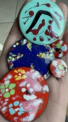 Lot 5 Enamel on Copper Brooch Pins & Earrings Set MCM Artisan Colorful Vintage!