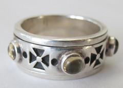 Vintage Geo Art Sterling Silver 925 Citrine Spinner Band Ring Sz 7 Maltese Cross