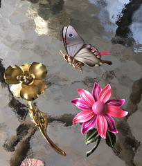 Vintage Enamel / Gold Tone Flower Pin / Brooch Lot – Mixed Materials – 1 Signed