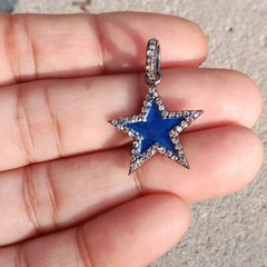 1 Pc Pave Diamond blue Bakelite Star Pendant-925 Sterling Silver Pendant 21mm
