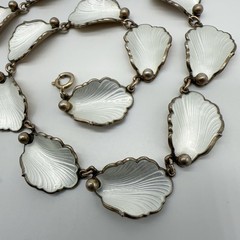 VTG Norway Hans Myhre Sterling Silver White Enamel 15″ Necklace 37g #gag