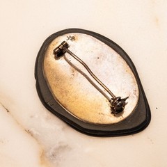 Vintage PIETRA DURA-Style Inlaid Sterling Oval Pin/Brooch
