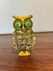Vintage Mid Century Lucite Owl Brooch Pin 1970’s Big Green Eyes Retro New Clasp