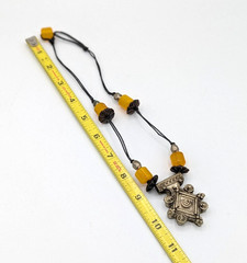 Vintage Coptic Amber Tribal Necklace Yellow Boho Moroccan Berber Amulet Pendant