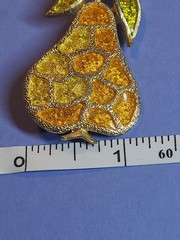MCM Retro Linda Gal Pear Fruit Brooch Pin Marked Orange Yellow Gold Tone 2″