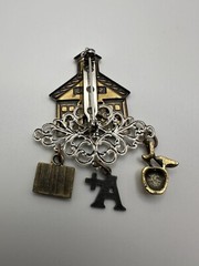 Vintage School Teacher Brooch Brass Silver Colored 6.7cm x 4.5cm BB7