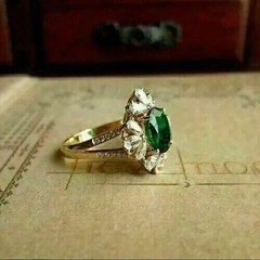 Oval Cut Emerald & lab Created Diamond Engagement 14Ct Yellow Gold Finish Ring