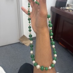 Jade Necklace Green Beads And White Pearls