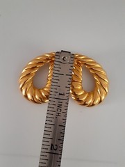 Lancer Gold tone ribbed hoop Huggie Clip on Earrings