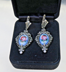 Vintage Russian Enamel Painted Jewelry Filigree Floral Pierced Earrings
