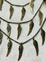 Multi Strand Layered Bronze Chain Necklace Wing Charms n955