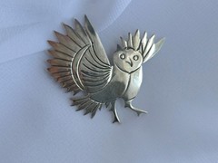 VINTAGE OWL BIRD STERLING SILVER 925 BROOCH PIN
