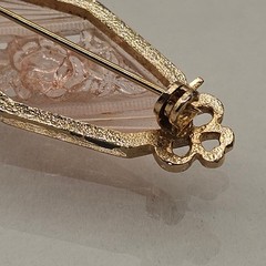 Art Deco Revival Frosted Molded Glass Brooch Blush Floral Rose Bar Pin 2″