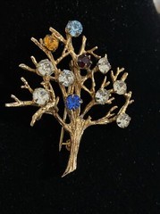 Vtg Sterling Silver gold Tone Multi Color Stone Detailed Tree Of Life Brooch