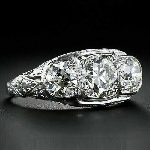 3.56Ct Art Deco Style Lab Created Diamond Engagement 14K White Gold Finish Ring