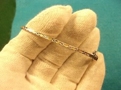 GORGEUOS LADY’S RHODIUM & GOLD PLATED STERLING SILVER “TINY PANEL LINK” BRACELET