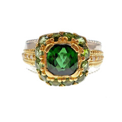 14k White and Yellow Gold Natural Green Tourmaline and Diamond Ring Size 5.75