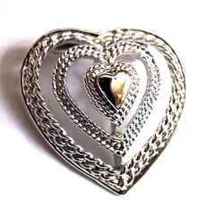 Brooch Triple Heart Silver Tone Valentine Signed Gerrys Jewelry