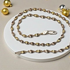 Vintage FAS Italy Gold Vermeil 925 Sterling Twisted Herringbone Necklace, 18″